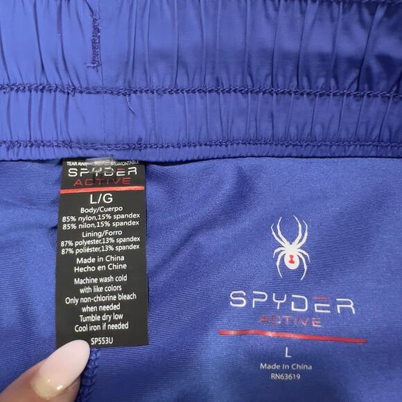 ✨SPYDER Active women 2-in-1 Running Training Shorts L Blue Stretch Liner gym - Picture 2 of 7